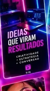 Capa de Reel 9:16 com o título Ideias que viram resultados, em tons de azul e rosa