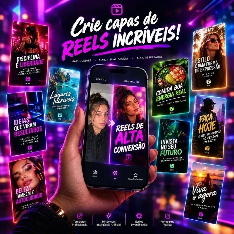 Grade com oito capas de Reel de alta conversão ao redor do micro-app InstaCover